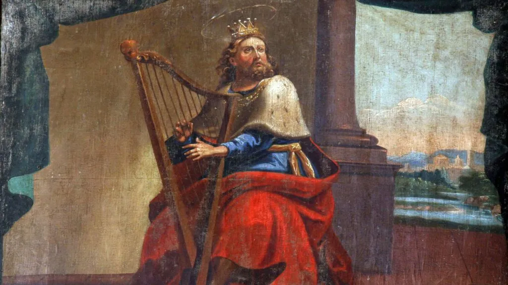 David playing the harp