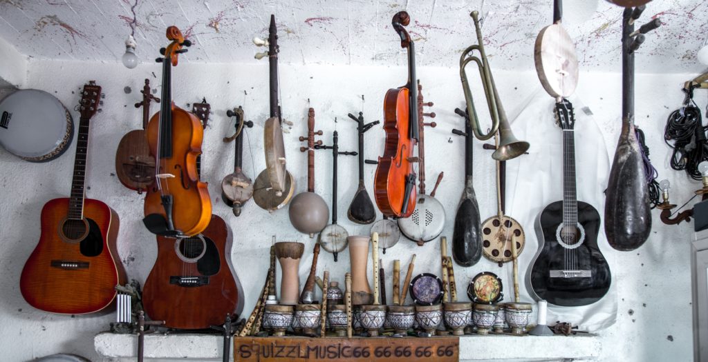 Many instruments in a room